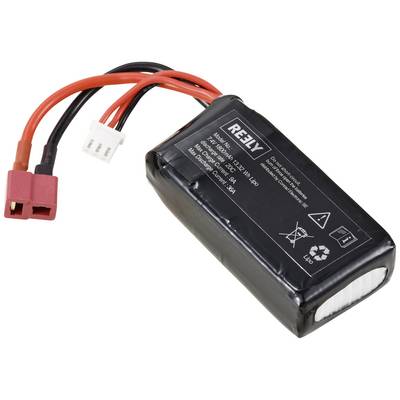 Čierny Reely Lítium-polymérový akumulátor s červenými a čiernymi káblami a konektormi. Modely: 7,4 V, 1300 mAh, 30 C.