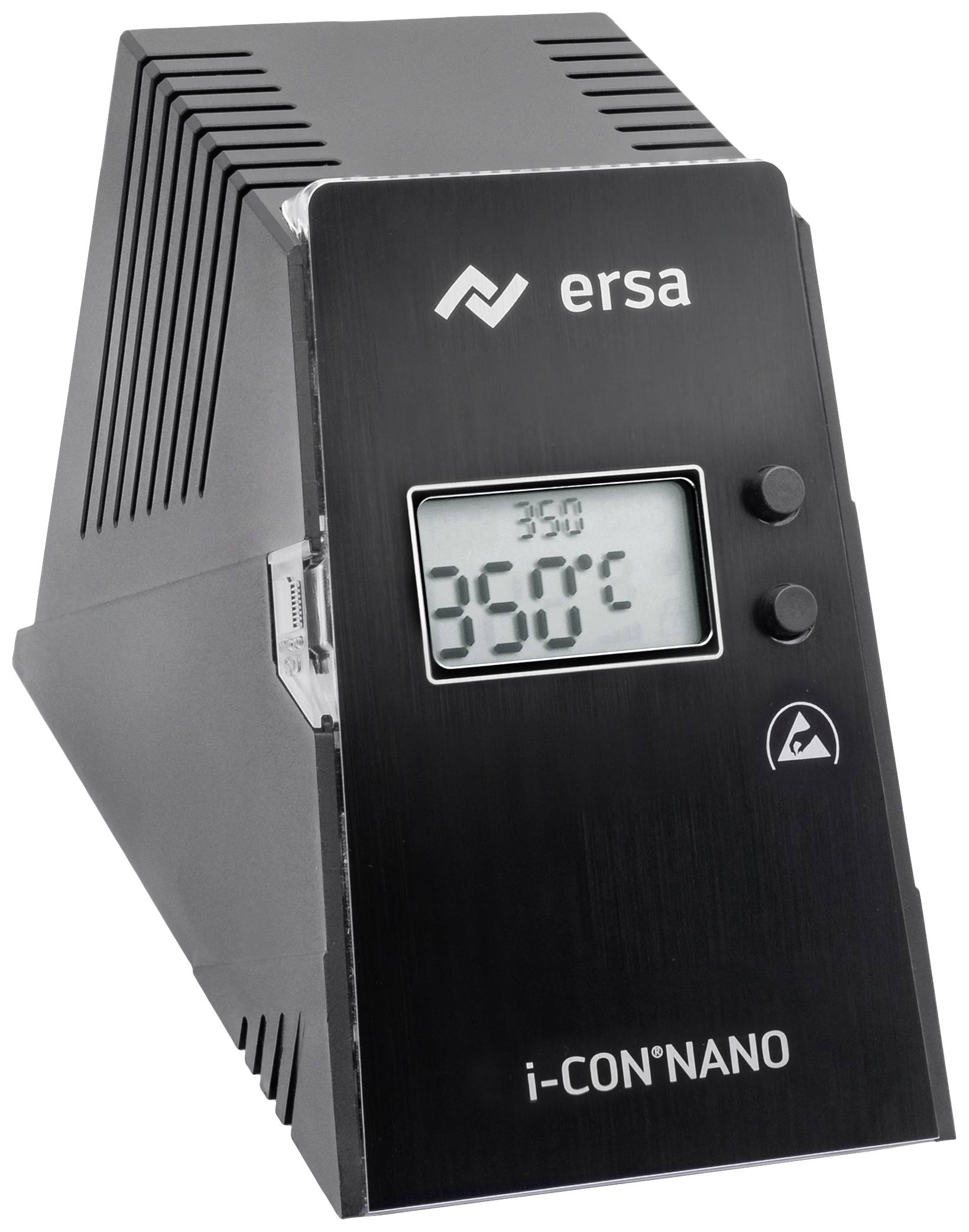 Čierne zariadenie od spoločnosti Ersa, model 'i-CON NANO', ukazuje na digitálnom displeji teplotu 350 °C.