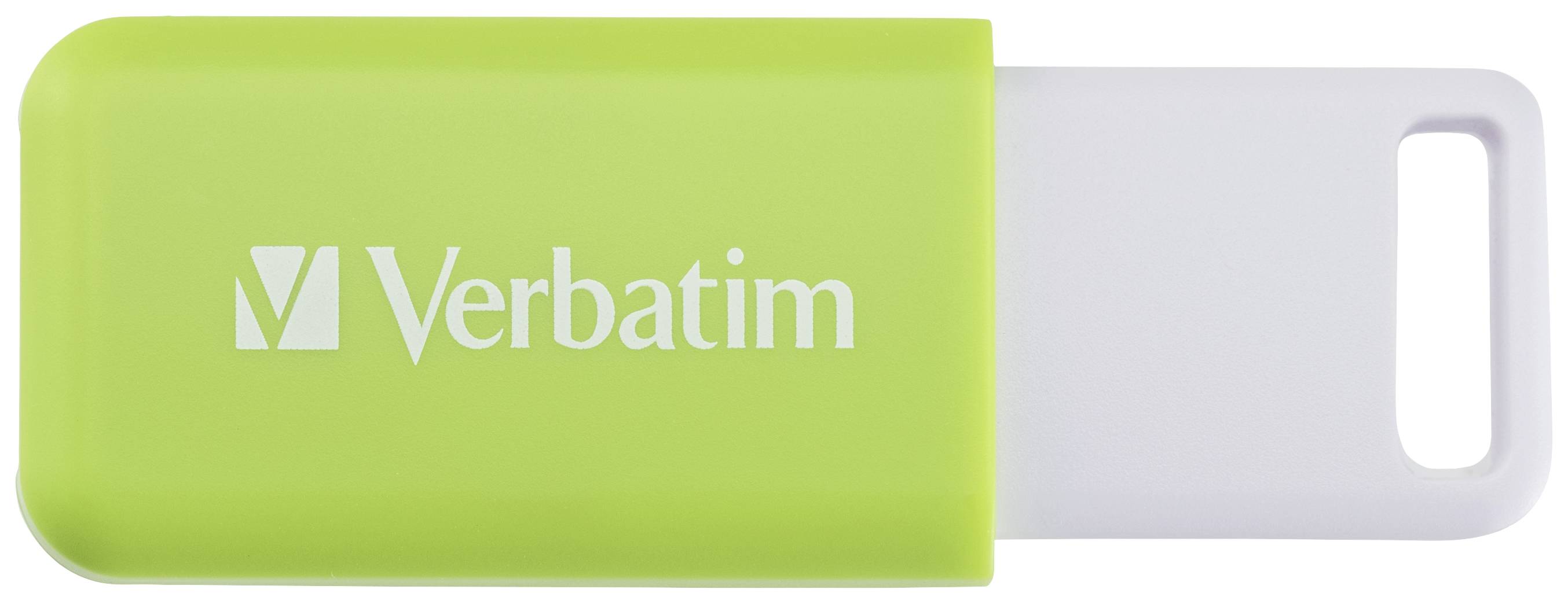 Zelený USB kľúč s nápisom 'Verbatim'.