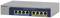 Sivý sieťový prepínač Netgear s ôsmimi ethernetovými portami a LED indikátormi pre stav pripojenia a schopnosť PoE (Power over Ethernet).