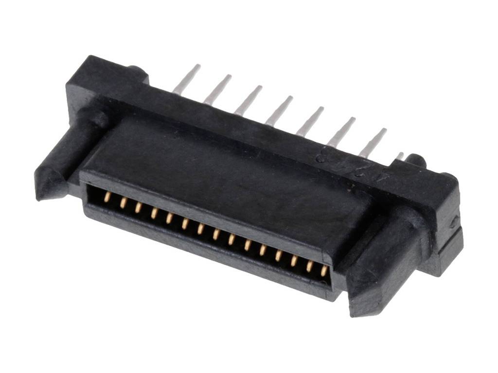 Čierny elektrický konektor s viacerými kovovými kolíkmi, používaný na prepojenie elektronických obvodov.