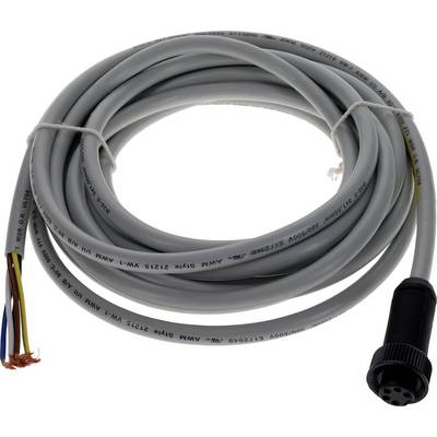 Stočený sivý elektrický kábel s odhaleným farebnými vodičmi na jednom konci a čiernym konektorom na druhom konci, zaistený väzačkou.