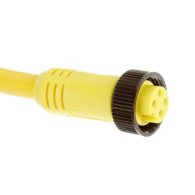 Žltá štvorpólová elektrická zástrčka. Používaná v priemyselných aplikáciách pre bezpečné a spoľahlivé prepojenia.