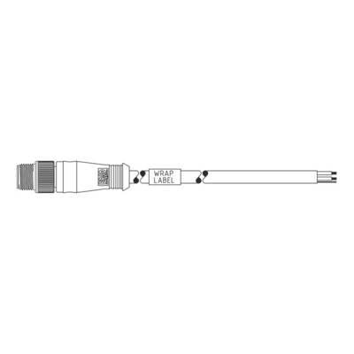 Obrázok ukazuje elektrickú zástrčku s dlhým, úzkym káblom, ktorý má štítok s nápisom "WRAP LABEL".