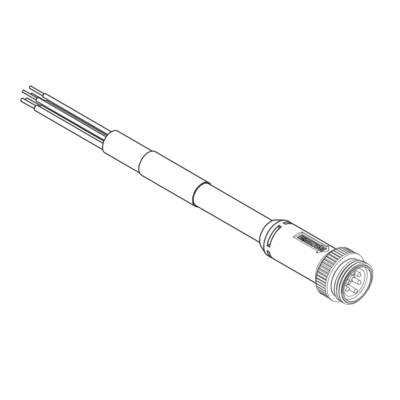 Technický výkres okrúhleho konektora s viacerými káblami. Dôraz je kladený na detailnú štruktúru konektora.