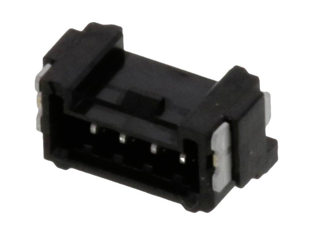 Čierny elektronický konektor s viacerými pinmi, vhodný pre použitie v elektronických zariadeniach a obvodoch.