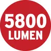 '5800 lúmenov' v bielom písme na červenom kruhu.