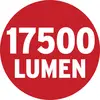 Červený kruh s bielym textom '17500 lúmenov'.