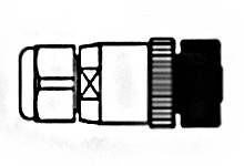 Schematický diagram optického konektora z bočného pohľadu zobrazuje rôzne sekcie a štruktúru.