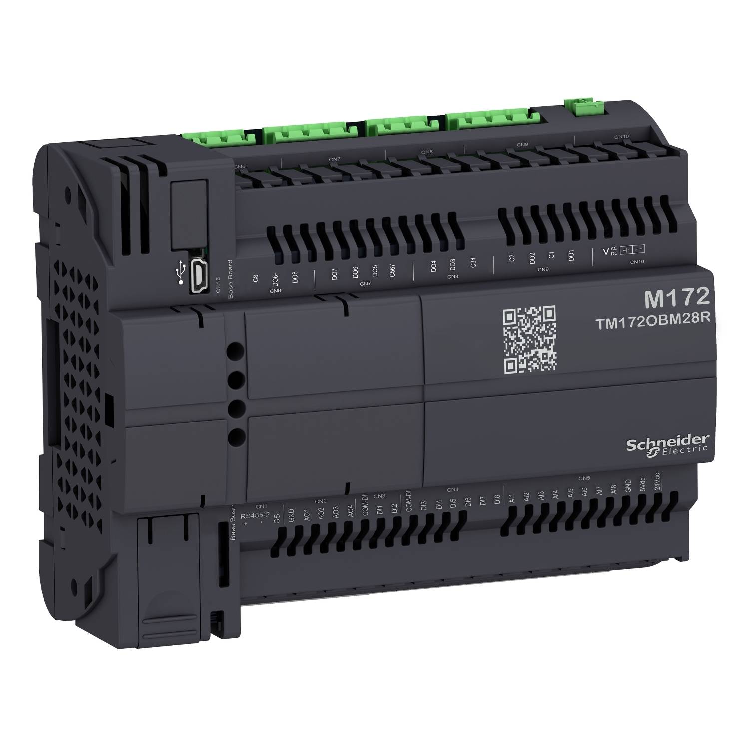 Riadiaci modul od Schneider Electric, model M172, s viacerými možnosťami pripojenia, vhodný pre priemyselné aplikácie.