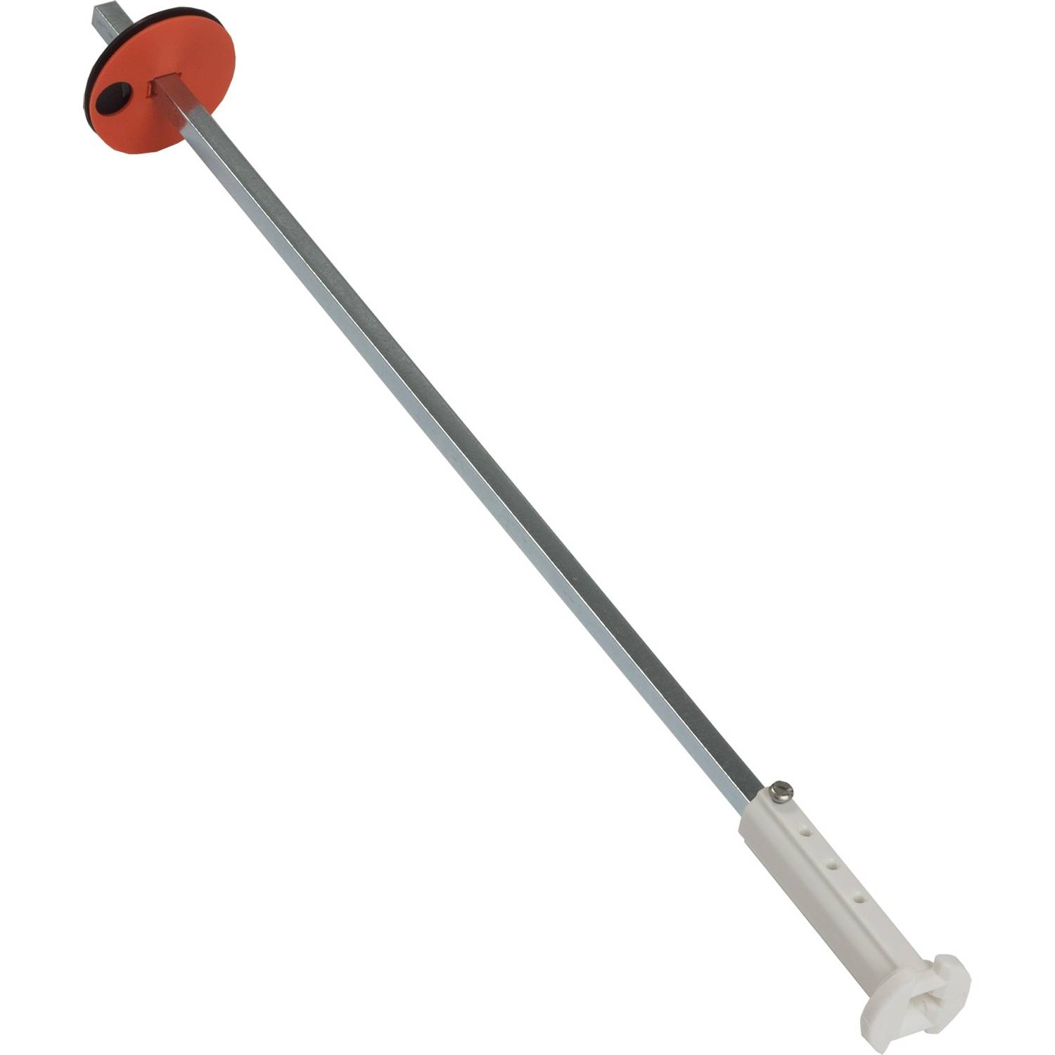Kord s červenou ochranou ruky a bielou rukoväťou, položený na bielej ploche. Kord je hlavným bodom záujmu obrazu.