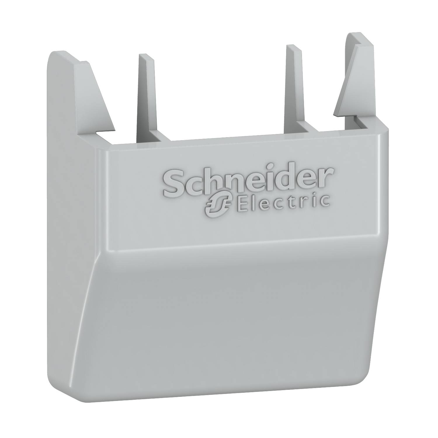 Šedý plastový komponent od spoločnosti Schneider Electric, pravdepodobne kryt alebo súčasť elektrického zariadenia.