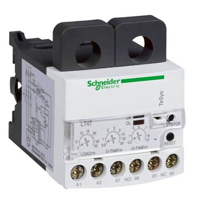 Časové relé od Schneider Electric s dvoma spínačmi, stupnicami a piatimi svorkami. Model LT47 zo série TeSys.