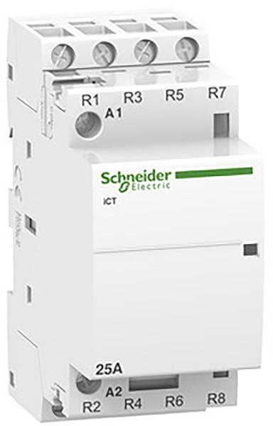 Biele elektrické spínacie zariadenie od Schneider Electric s viacerými prípojkami a nápisom '25A'.