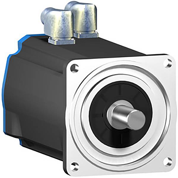 Čierny elektromotor so štvorcovou prírubou a dvoma striebornými svorkami na hornej strane.