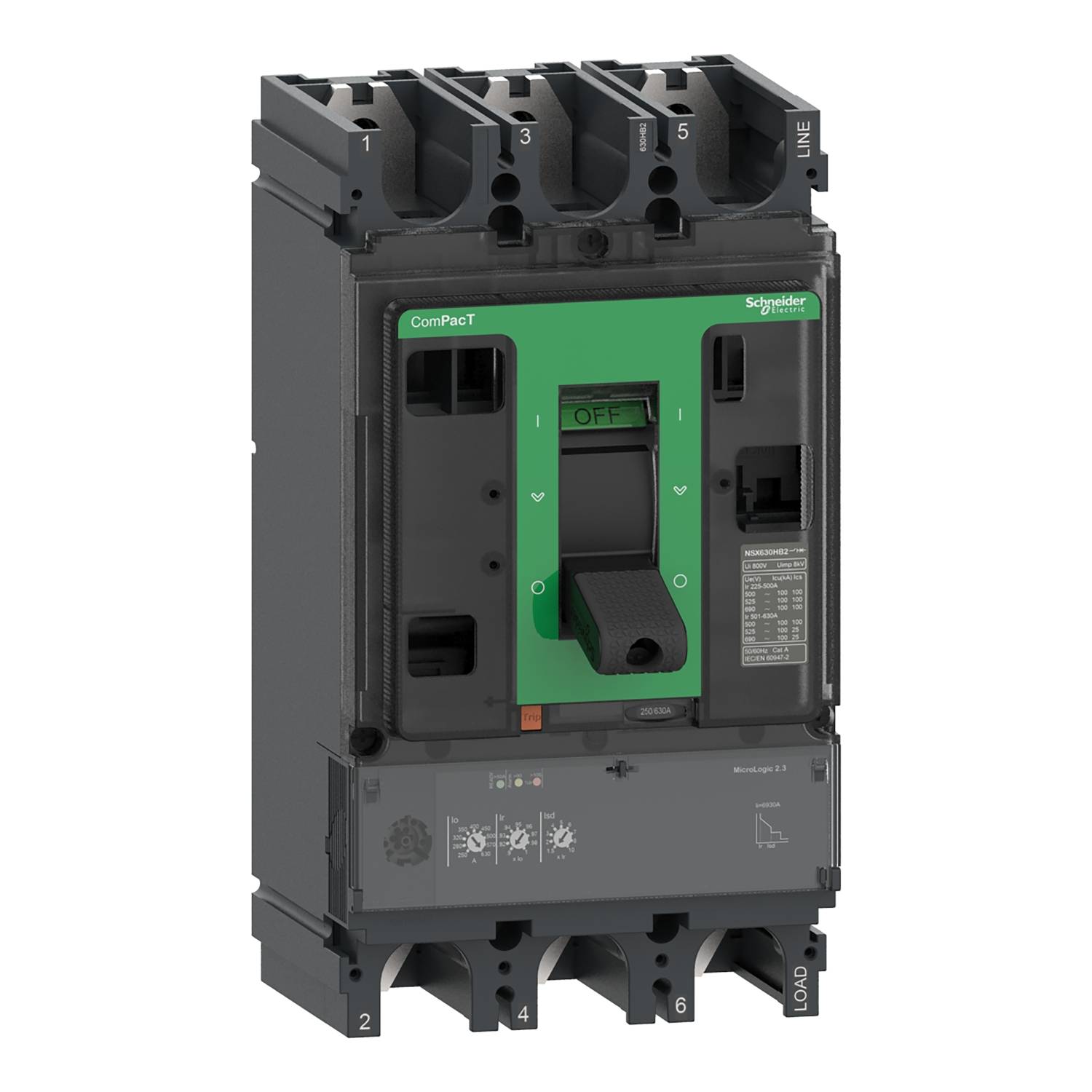 Elektrický istič so zelenou rukoväťou v strede a nápisom 'OFF'. Vhodný na elektrické spínanie a ochranu elektrických obvodov.