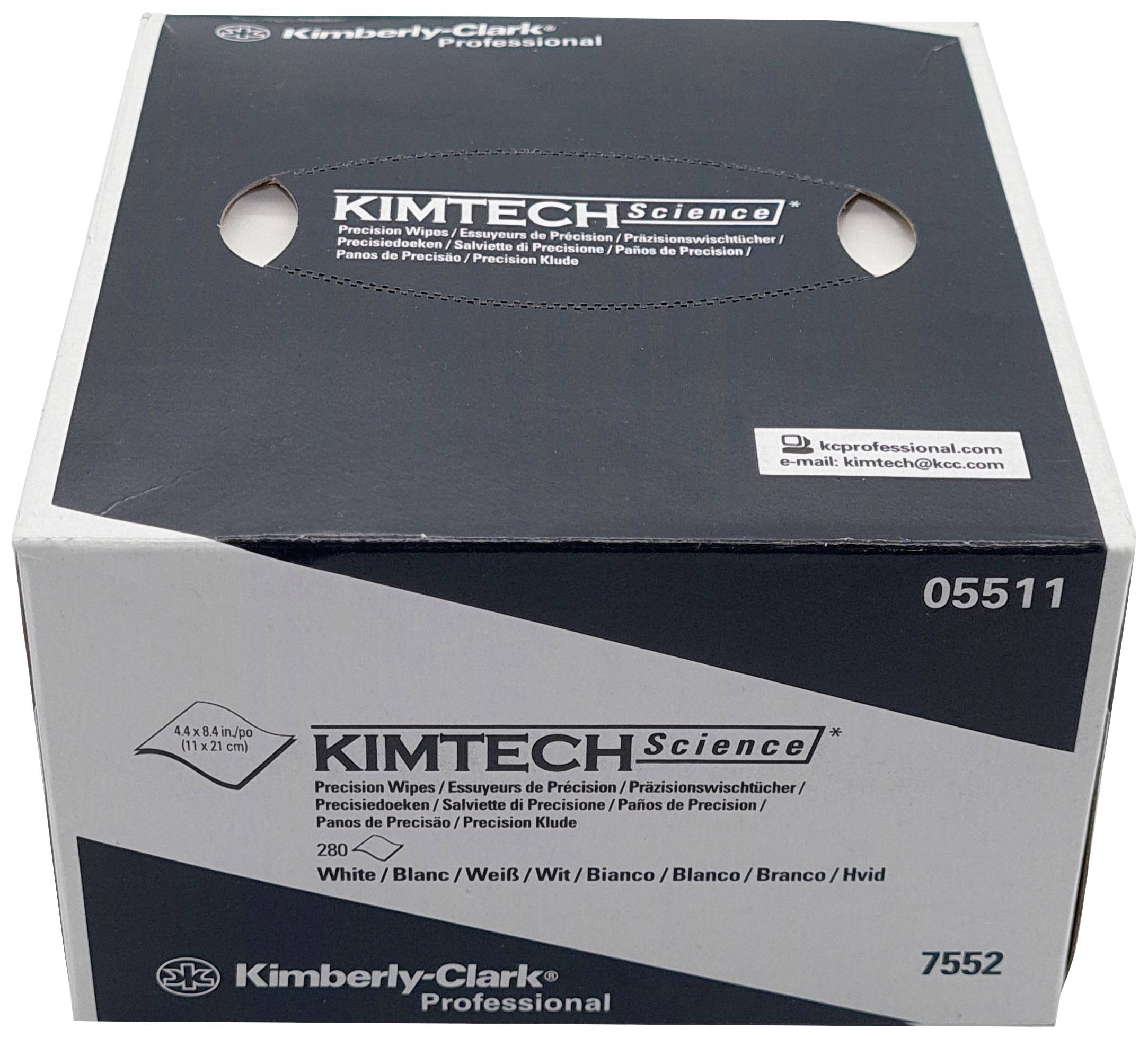 Biela škatuľa s nápisom 'KIMTECH Science', obsahuje presné utierky, 280 utierok, v bielej farbe, od spoločnosti Kimberly-Clark Professional.