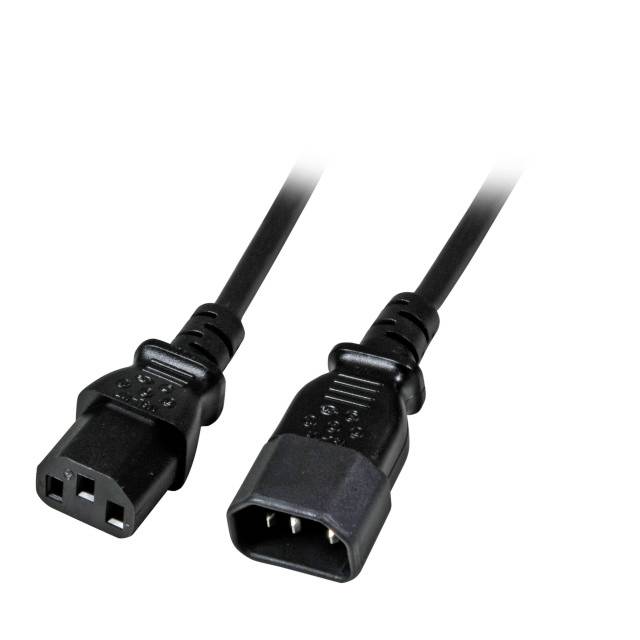 Napájací kábel s čiernou vidlicou a zásuvkou, vhodný pre počítače a elektronické zariadenia.