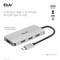 Strieborný USB hub so štyrmi USB Type-A portami a jedným USB Type-C konektorom, ktorý je popísaný ako stabilný a kompaktný.
