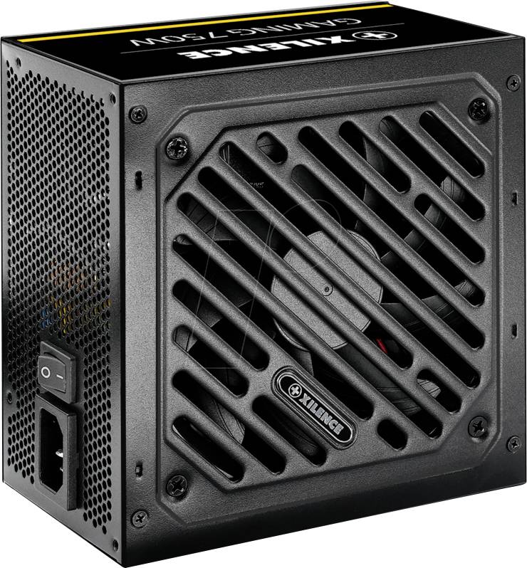 Sieťový zdroj pre počítač s čiernym krytom, vetracou mriežkou a údajom o výkone 'Gaming 750W' na obale.