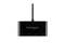 Čierny USB hub s nápisom 'Kensington' so štyrmi USB portami na prednej strane.