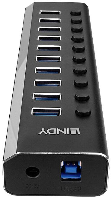USB hub s desiatimi portami a individuálnymi prepínačmi od výrobcu Lindy. Ideálny pre rozšírenie možností pripojenia USB zariadení.