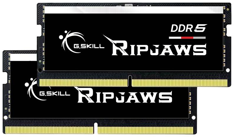 'Dva pamäťové moduly DDR5 Ripjaws od G.SKILL s čiernym dizajnom a striebornými akcentmi sú zobrazené.'
