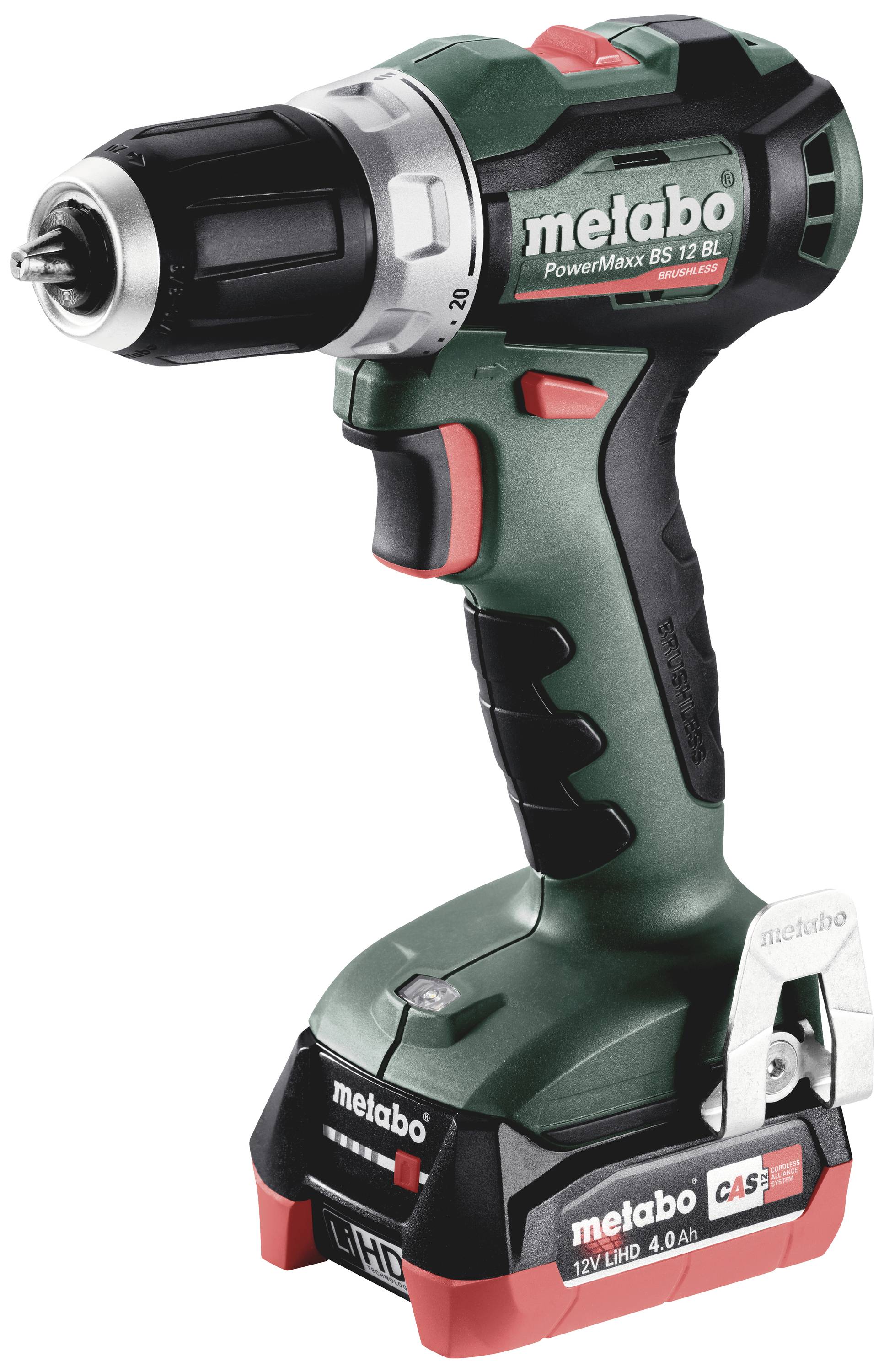 Metabo PowerMaxx BS 12 BL 601044800 Borrskruvdragare batteri 12 V 4 Ah Li-Ion inkl. 2x batterier, inkl. laddare, borstfri