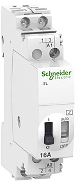 Spínač od Schneider Electric, model 16A s možnosťami Zap/Vyp a Auto. Elektrický komponent na ovládanie elektrických systémov.