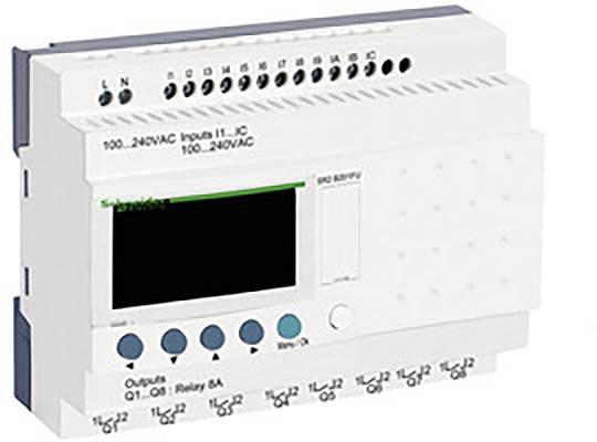 Programovateľný logický modul s displejom a konektormi, vhodný na riadenie a automatizáciu elektrických systémov.