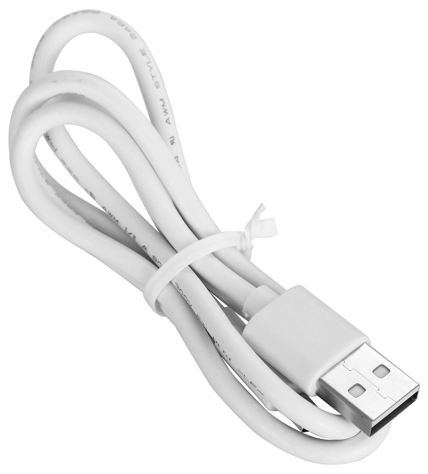 Biele USB káble, čisto zvinuté, so štandardným USB-A konektorom.