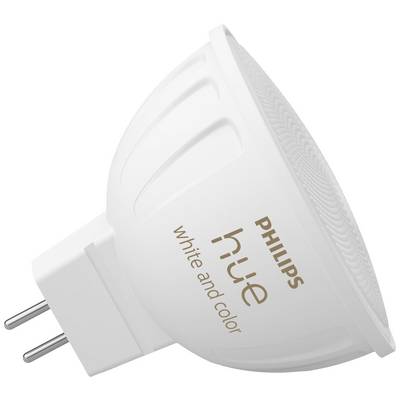 Philips Hue GU10 LED žiarovka, biela a farebná, vhodná pre inteligentné osvetľovacie systémy.