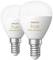 Dve biele LED žiarovky Philips Hue White Ambiance s päticou E14. Vhodné pre nastaviteľné odtiene bieleho svetla a inteligentné ovládanie osvetlenia.