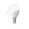 Philips Hue White Ambiance žiarovka. Výška 77 mm, priemer 45 mm. Zobrazená so závitovou päticou E14.