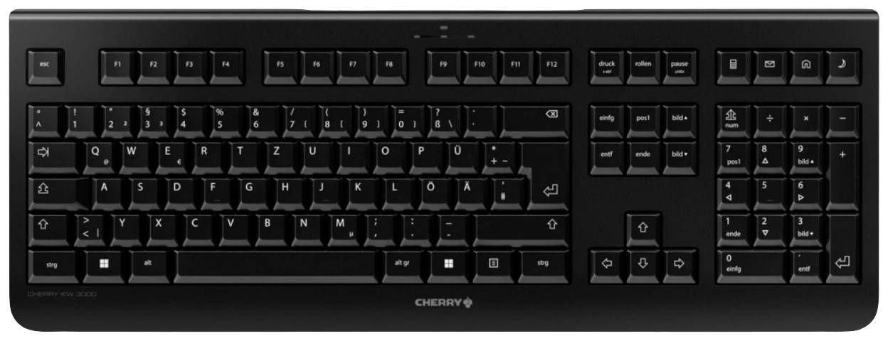 CHERRY KW 3000 Senza fili Tastiera Tedesco, QWERTZ Nero Pulsanti silenziosi, Funzione Hotkey, con tastierino numerico