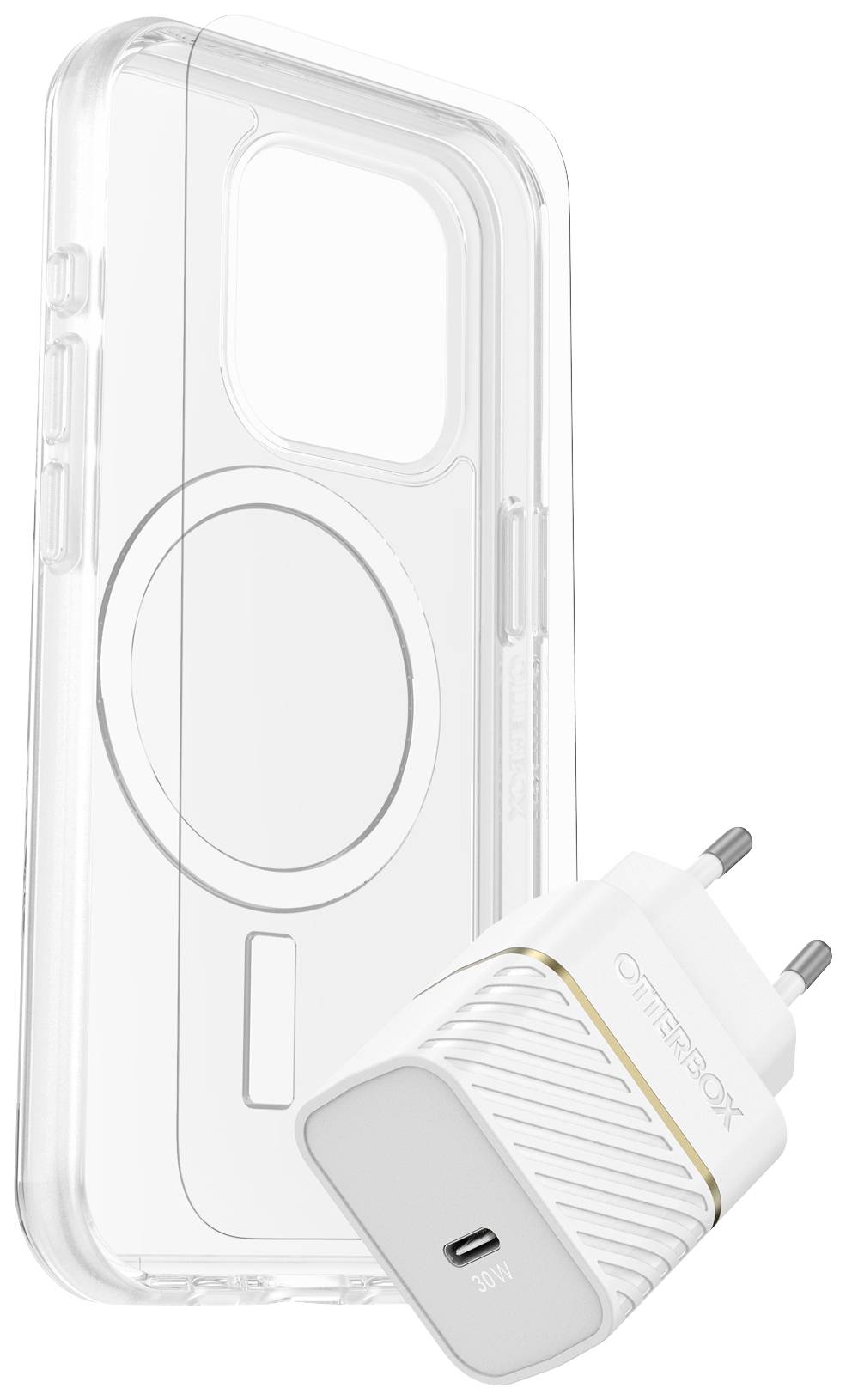 Otterbox KIT EU Cover + beskyttelsesglas + opladersæt Apple iPhone 15 Pro Transparent, Hvid MagSafe-kompatibel 78-81240
