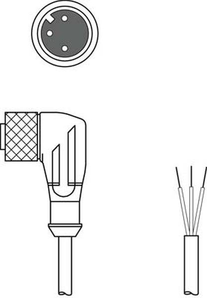 Diagram znázorňuje tri typy konektorov: vľavo hore DIN konektor, dole pravouhlý jack konektor, vpravo kábel s obnažnými vodičmi.