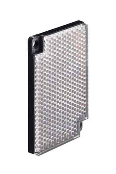 Obdĺžnikový reflektor s mriežkovou štruktúrou, čiernym okrajom a upevňovacím otvorom v ľavom hornom rohu.