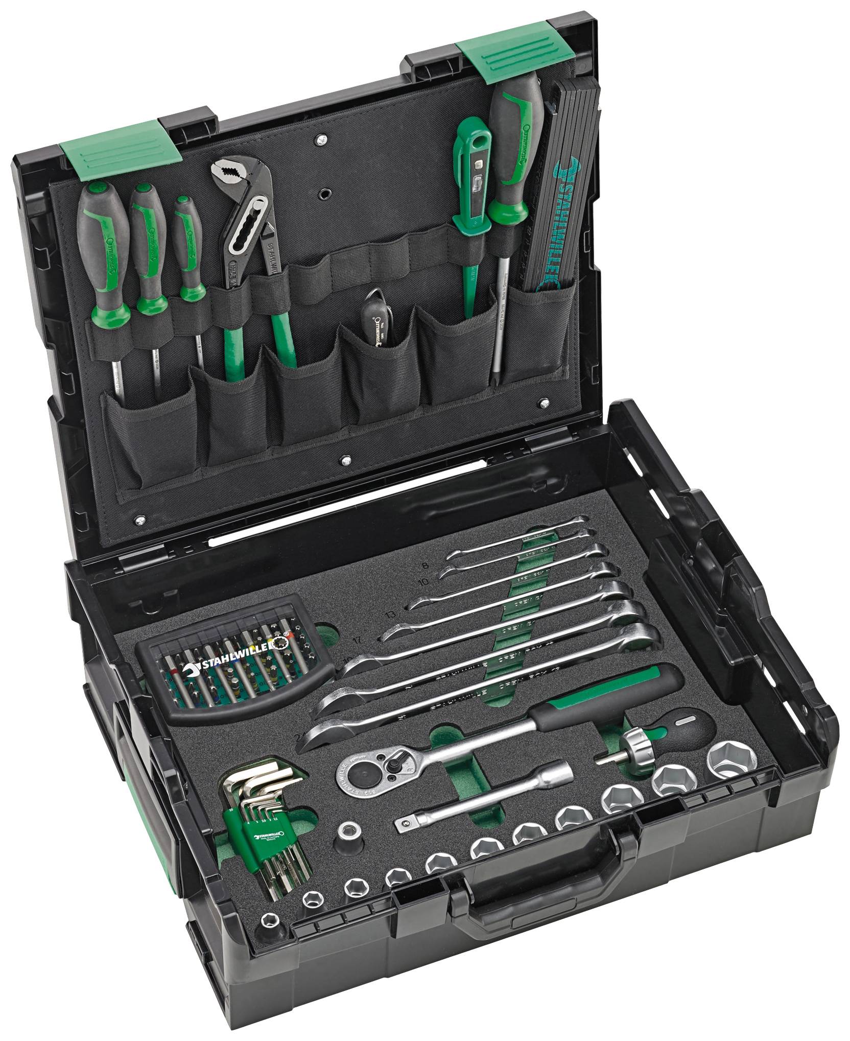 Stahlwille 97830700 STW L-BoXX Basisset Verktygslåda utrustad ABS plast Svart, Grön
