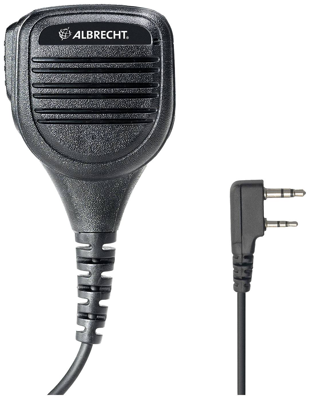Mikrofón s káblom a 3,5-mm konektorom. Nápis 'Albrecht'.