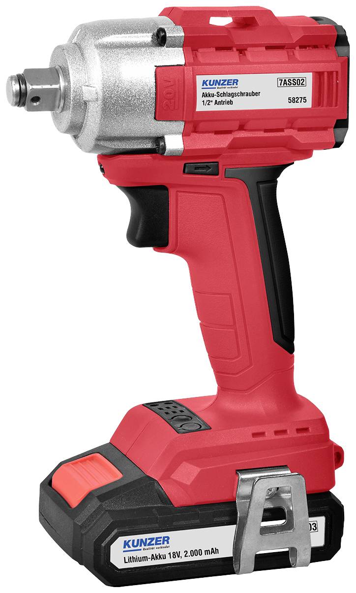 Kunzer 7ASS02 Slagskruvdragare batteri 450 Nm 18 V Antal batterier som ingår 1 2.0 Ah Li-Ion inkl. 1x batteri, inkl. laddare, inkl. väska