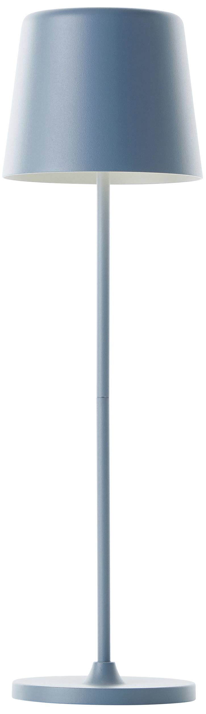 Stojacia lampa v svetlomodrej farbe s jednoduchým, moderným dizajnom, valcovým tienidlom a priamym stojanom. Ideálna pre moderný interiér.