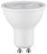 Biela LED žiarovka s päticou GU10, vhodná pre úsporné osvetlenie.