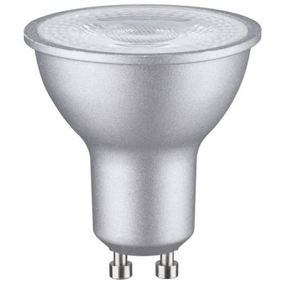 LED žiarovka s päticou GU10, strieborné telo.