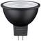 Čierna LED lampa s dvoma kolíkmi, vhodná pre pätica GU5.3. Energeticky úsporná, ideálna pre zamerané osvetlenie v obytných priestoroch.