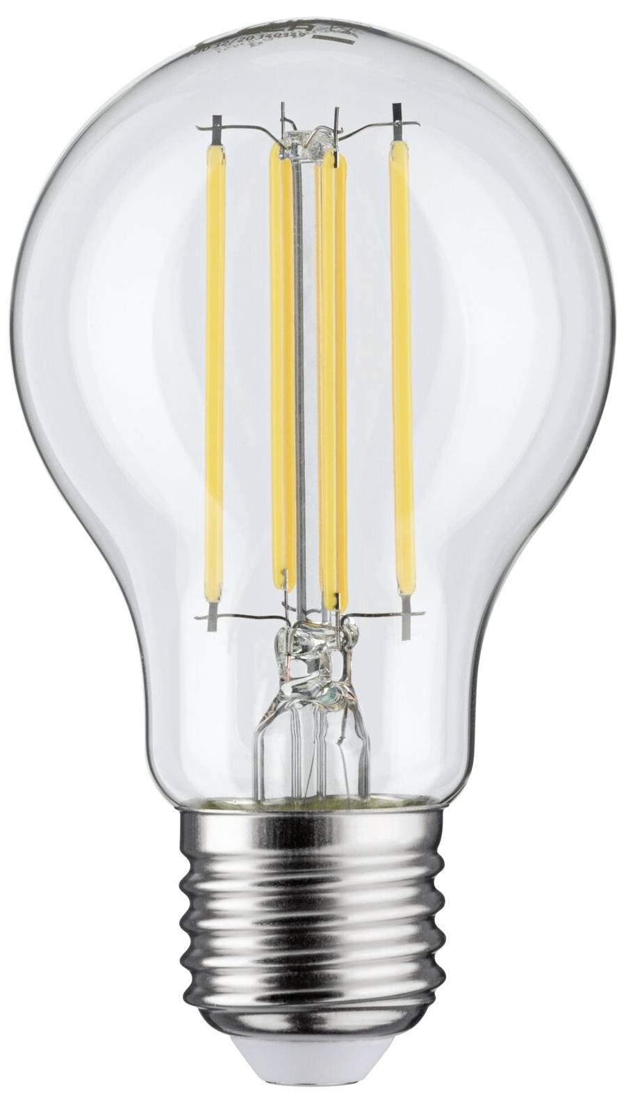 Priehľadná žiarovka so viditeľnými LED vláknami na bielom pozadí symbolizuje energetickú efektívnosť a najmodernejšiu osvetľovaciu technológiu.