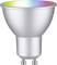 Strieborná LED bodová lampa so soklom GU10, ktorá na vrchu vyžaruje svetlo v dúhových farbách.