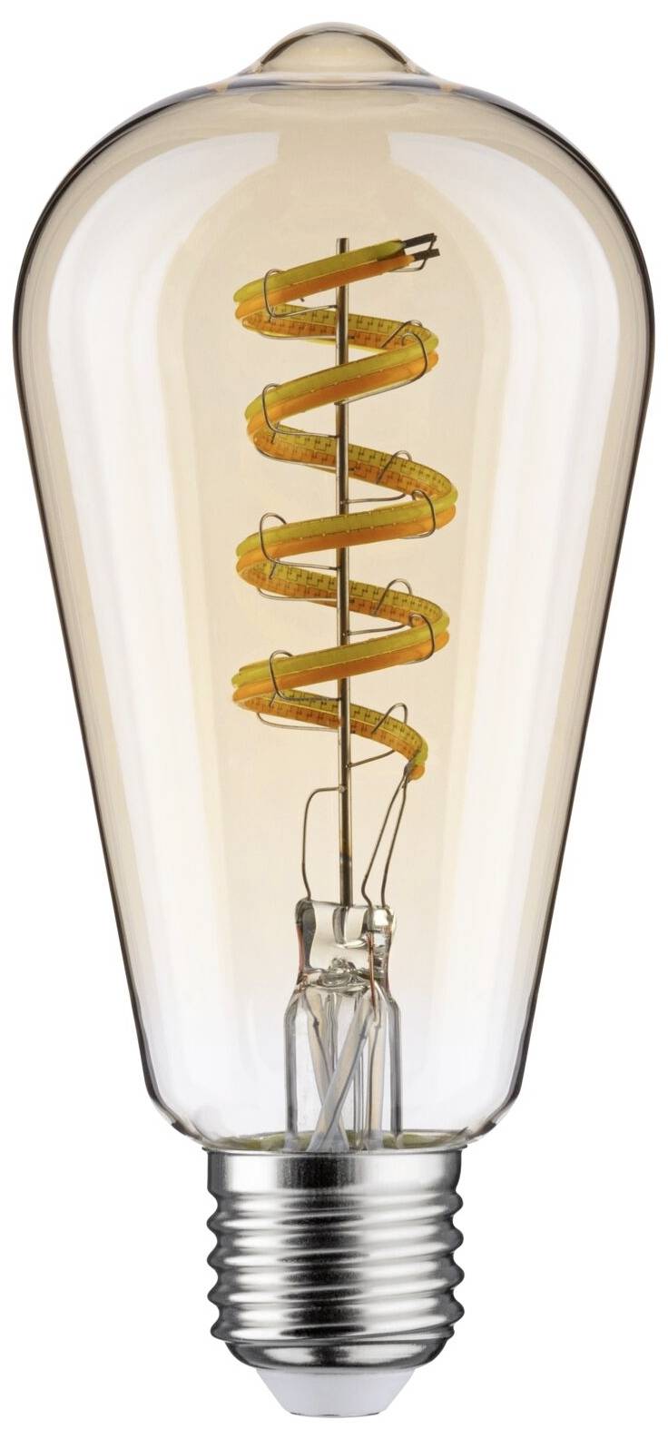Edisonova žiarovka so špirálovitým vláknom, teplé svetlo, dekoratívne využitie.