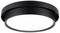 Čierne, okrúhle stropné svietidlo s plochou, minimalistickou konštrukciou. Vyžaruje rovnomerné, biele svetlo.