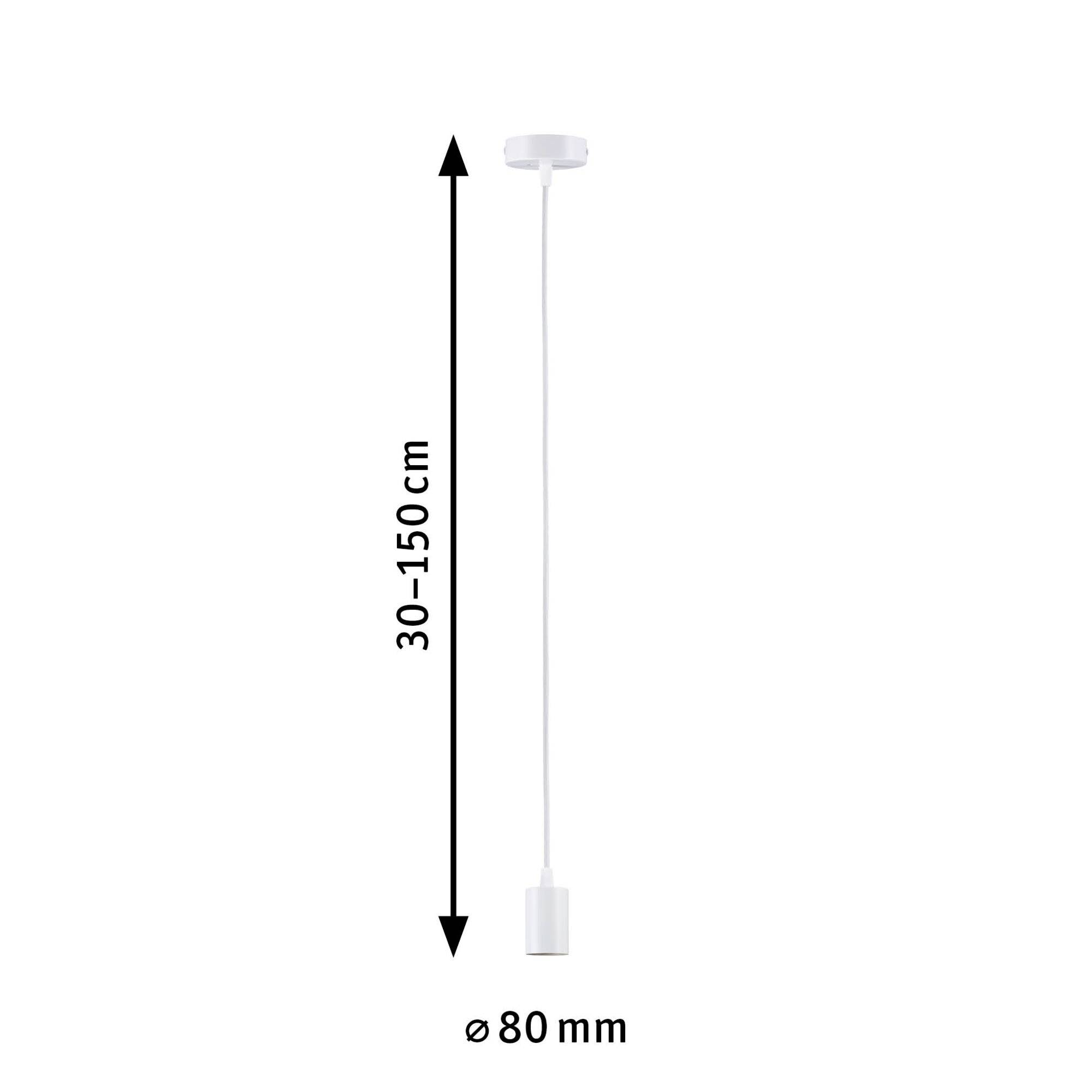 Obrázok nastaviteľného bieleho závesného svietidla s variabilnou výškou od 30 do 150 cm a priemerom 80 mm.
